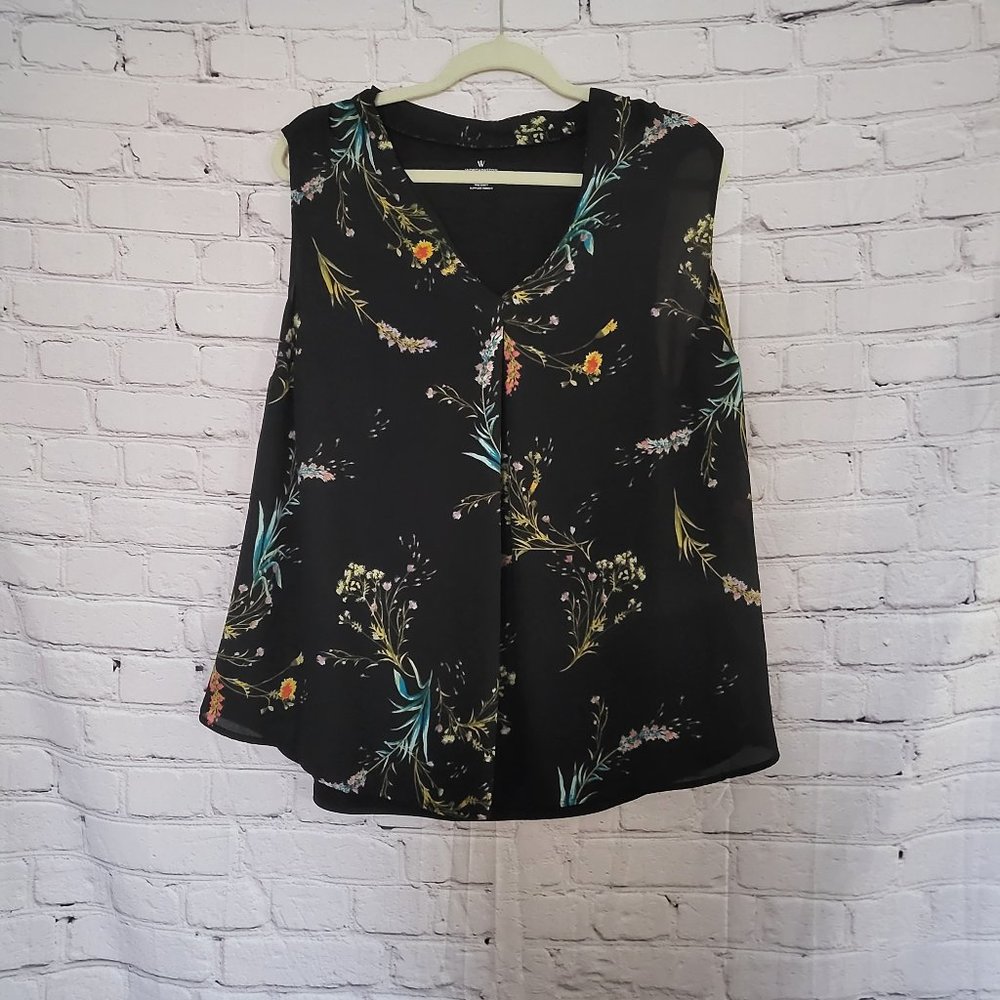 Worthington, Size: OX, Black Multi Print Sleeveless Blouse